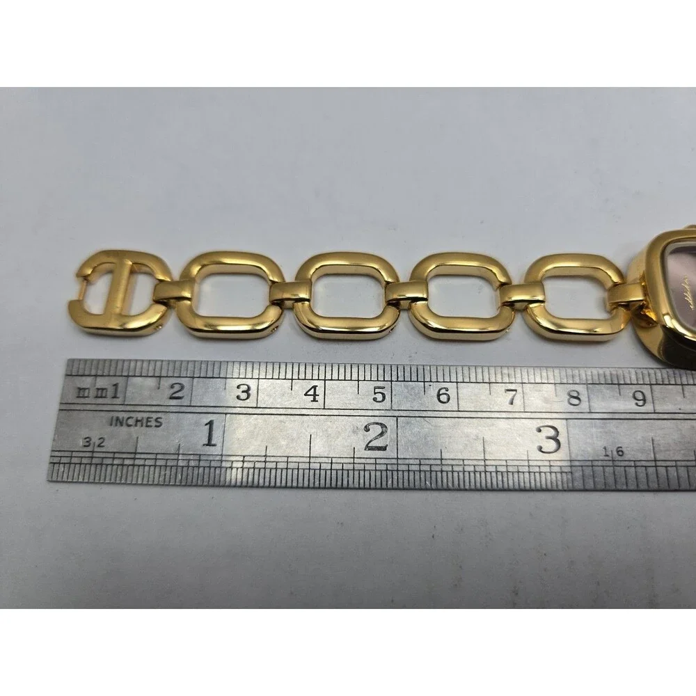 Ettika Square Link Womens 24K Gold Plated Quartz Bracelet Watch New Battery